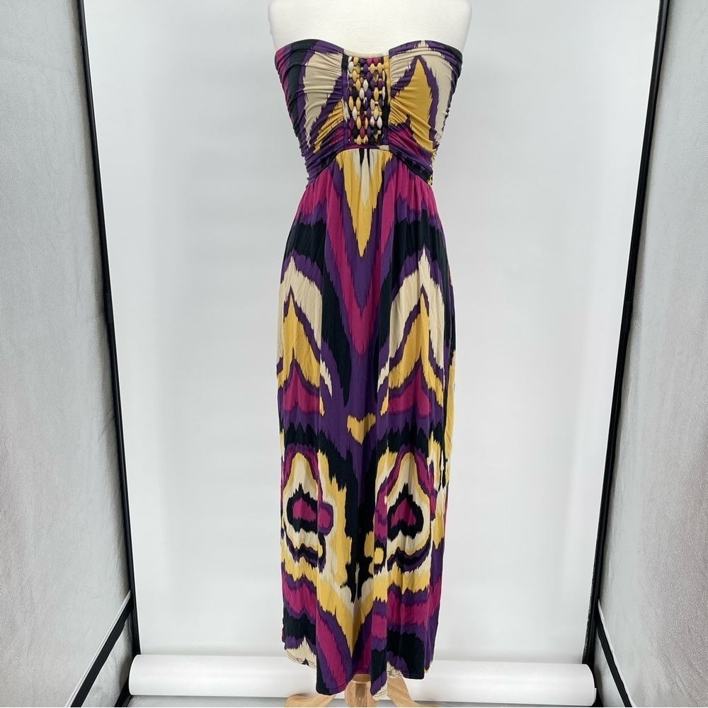 Bel Kazan Strapless Dress Multi Color Purple Size Small MEASUREMENTS PROVIDED